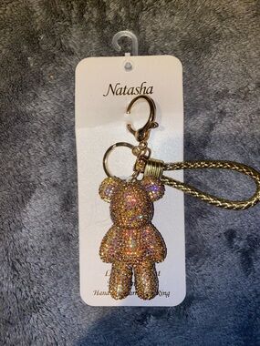 BNWT Natasha Couture Gold Bear Keychain with Gold Accents $58